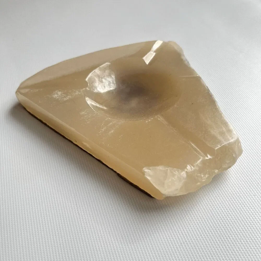 Vintage Natural Edge Carved Onyx Dish / Ashtray with Suede Backing
